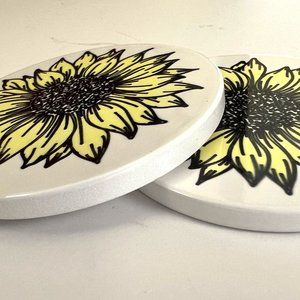 Handcrafted Ceramic Sunflower Coasters - Set of 2